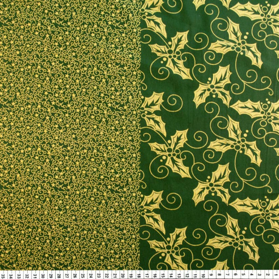 Tricoline Natal - Barrado Floral Dourado - 100%algodão Preço por Metro