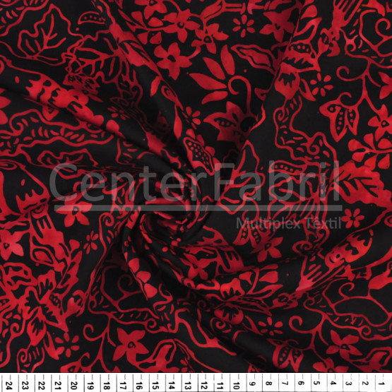 Tecido Tricolline Batik Original Vermelho com Preto Larg 110cm 100%Algodão Conserv 1-I/2-2/3-2/4-1/5-2/6-1