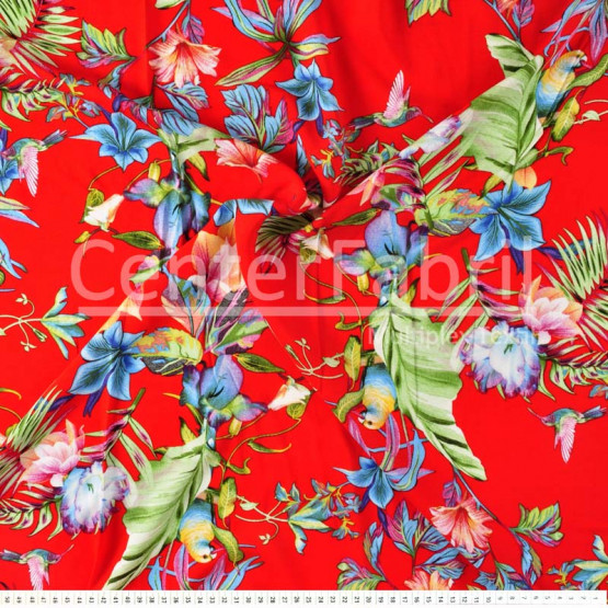 Tecido Viscose Viena Estampa Floral fundo Scarlet Largura 140cm 100%Viscose 115 gr/m2