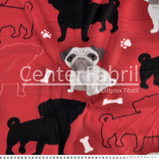 Tecido Soft Fleece Estampado Dog Fdo Vermelho Lg 1,60mt 100%Poliester - Preço por metro.promo de $27,90 por