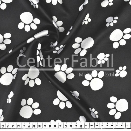 Tecido Cetim Estampado Patinhas Dog Fdo Pto Larg. 1,47mt 100% Poliester 78gr/m2