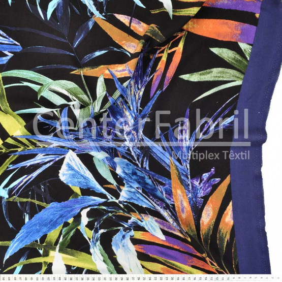 Tecido Viscose Viena Estampa Barrado Floral fundo Preto Largura 140cm 100%Viscose 115 gr/m2