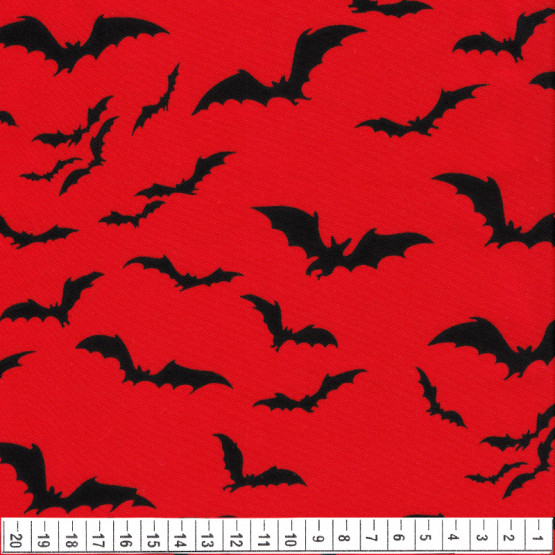 Tecido Cetim Estampado Halloween Morcego Larg. 1,47mt 100% Poliester 78gr/m2