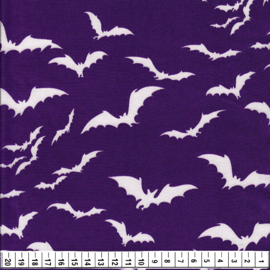 Tecido Cetim Estampado Halloween Morcego Larg. 1,47mt 100% Poliester 78gr/m2