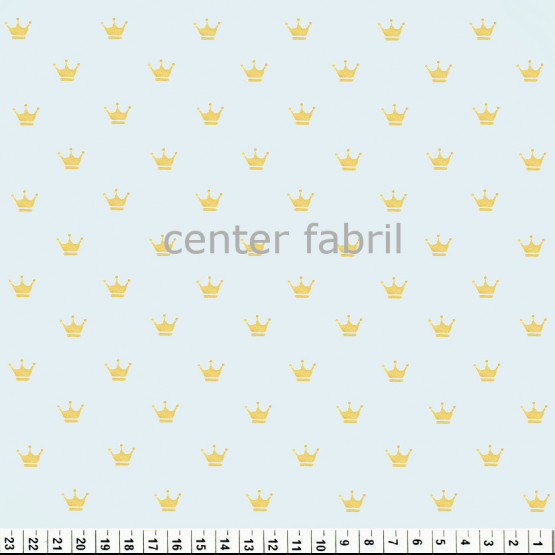 Tecido Tricoline Est Coroa Dourada Fundo Azul Claro Largura 150cm 100%Algodão - 130gr/m²