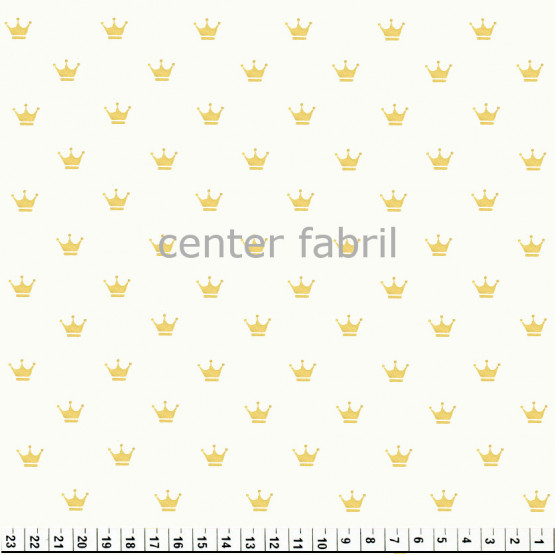 Tecido Tricoline Est Coroa Dourada Fundo Cru- Off White _Largura 150cm 100%Algodão - 130gr/m²
