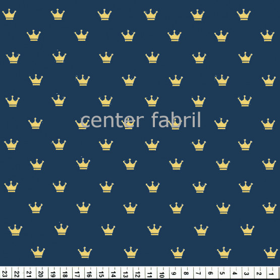 Tecido Tricoline Est Coroa Dourada Fundo Marinho Largura 150cm 100%Algodão - 130gr/m²