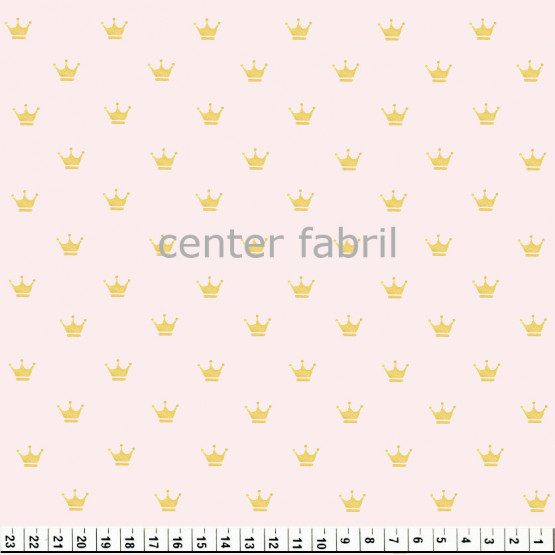 Tecido Tricoline Est Coroa Dourada Fundo Rose Largura 150cm 100%Algodão - 130gr/m²
