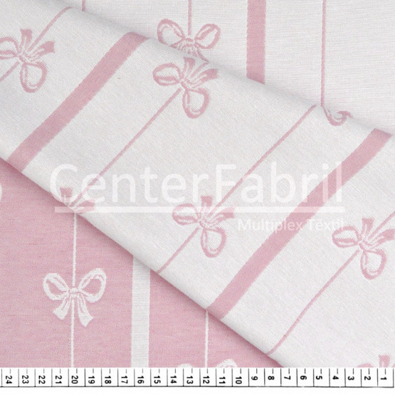 Tecido Jacquard Dupla Face Atlanta Laços Rosa  Largura140cm 72%Algodão/28%Poliester . Conserv1-H/2-2/3-3/5-3/6-8