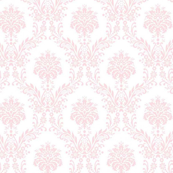 TECIDO ADESIVO Damasco Rosa Bebe Fundo Branco 100%ALG 47cm x 1,00cm