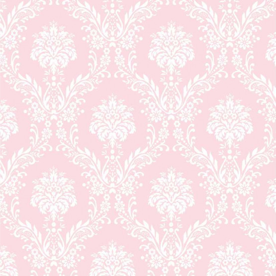 TECIDO ADESIVO Damasco Branco Fundo Rosa Bebe 100%ALG 47cm x 1,00cm