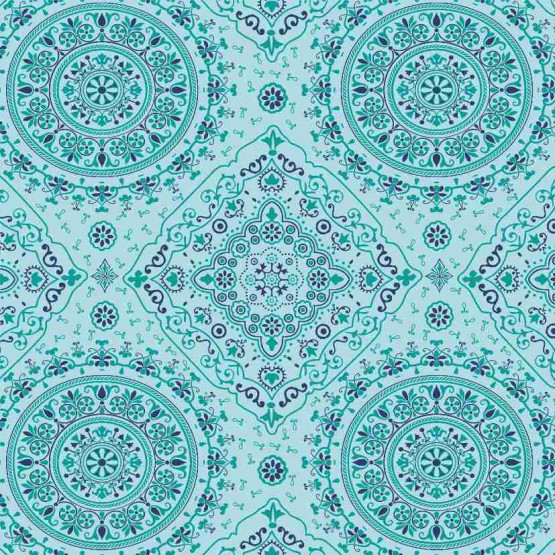 TECIDO ADESIVADO Donna Turquesa e Azulão Fundo Acqua 100%ALG 47cm x 1,00cm