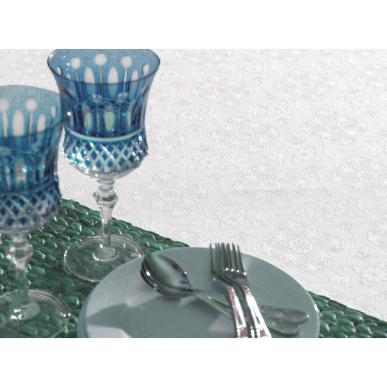 Toalha de Mesa Retangular 12 Lugares 160x320cm Faenza Sempre Limpa Branco Off-White - Karsten