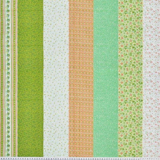 Tricoline estampada barrada floral verde 100% algodão