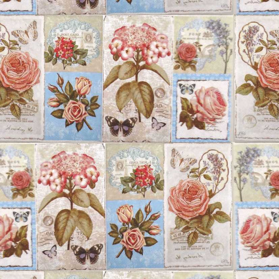 TECIDO ADESIVO Flores e Cartões 100%ALG 47cm x 1,00m