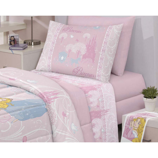 Jogo de Cama Santista Disney "Princess Elegance" Solteiro 3 Peças - 100% Algodão