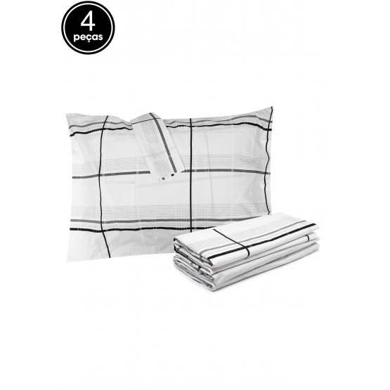 JOGO CAMA CASAL PERCAL 200FIOS Scott 140x190x40cm Alt 100%Algodão