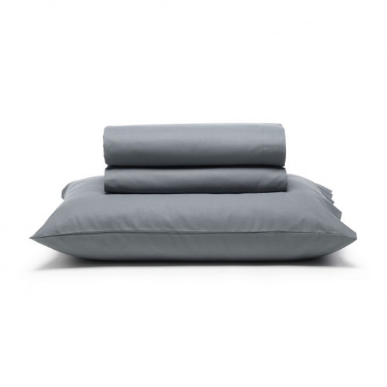 Jogo Cama Solteiro Unique Percal 180Fios Liso Cinza 90x190x30cm Alt 100%Algodão 3pcs