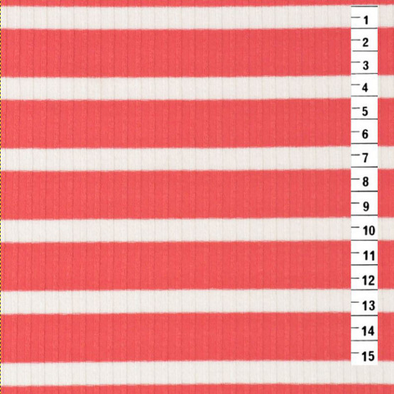 Malha Canelada Naval List Melancia /Off White Larg 148cm 62%Viscose 32%Poliester 6%Elastano 240gr/m2 ref272cor41837 -Preço p/ Metro