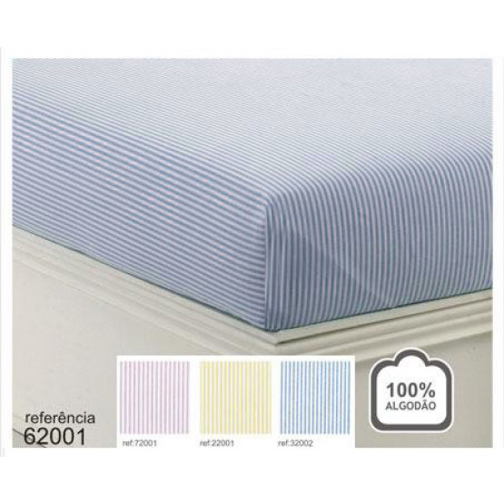 Lençol Casal Listrado Fio Tinto Azul Prof. 220cm x 250cm 100% Algodão - Sisa 