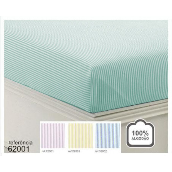 Lençol Casal Listrado Fio Tinto Verde Prof. 220cm x 250cm 100% Algodão - Sisa 