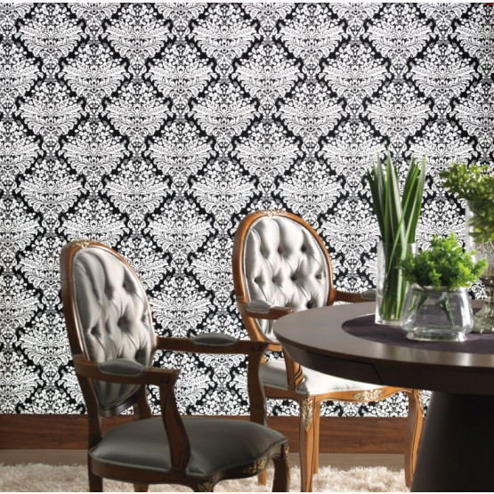 Tecido para Parede Wall Decor Farah Preto Larg.140cm 72% algodao/28%poliester de R$ 37,90 por