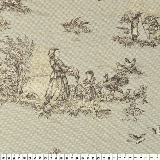 Tecido Lonita Linho Rústico Toile de Jouy  Larg.140cm 83% poliester/17%Linho