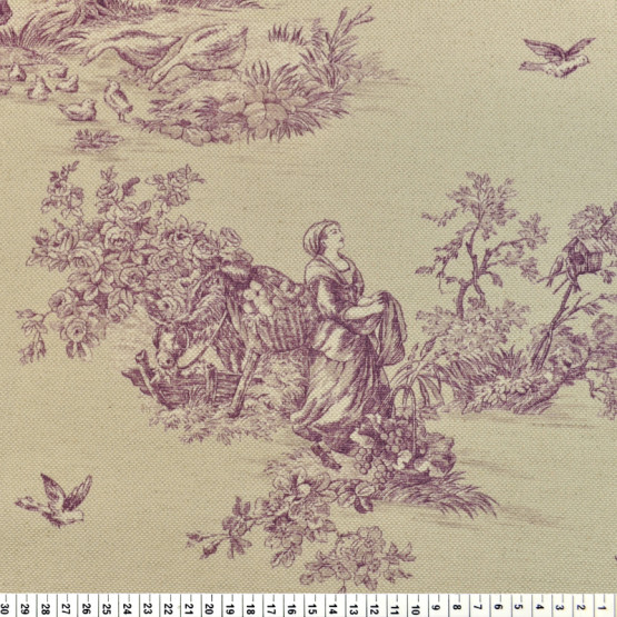 Tecido Lonita Linho Rústico Toile de Jouy  Larg.140cm 83% poliester/17%Linho