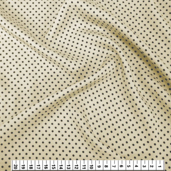 Tecido Viscose Estampa Poá Preto Fdo Bege Largura 140cm 100%Viscose 104gr/m2