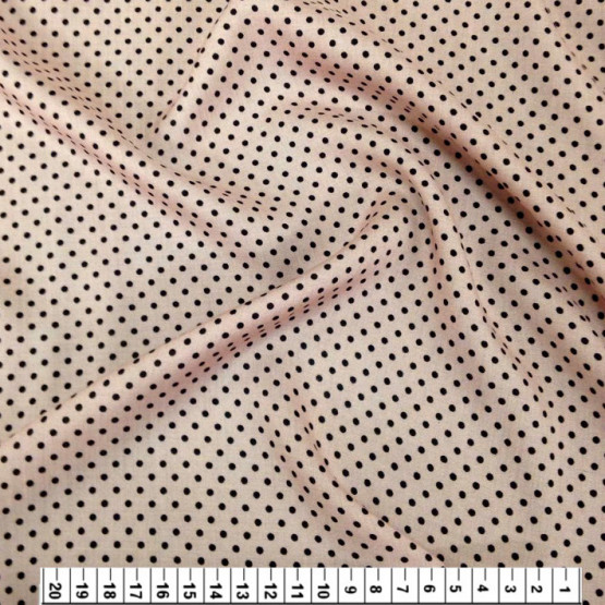 Tecido Viscose Estampa Poá Preto Fdo Rosê Largura 140cm 100%Viscose 104gr/m2