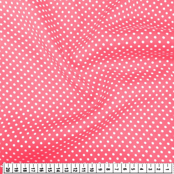 Tecido Viscose Estampa Poá Branco Fdo Rosa Poppy Largura 140cm 100%Viscose 104gr/m2