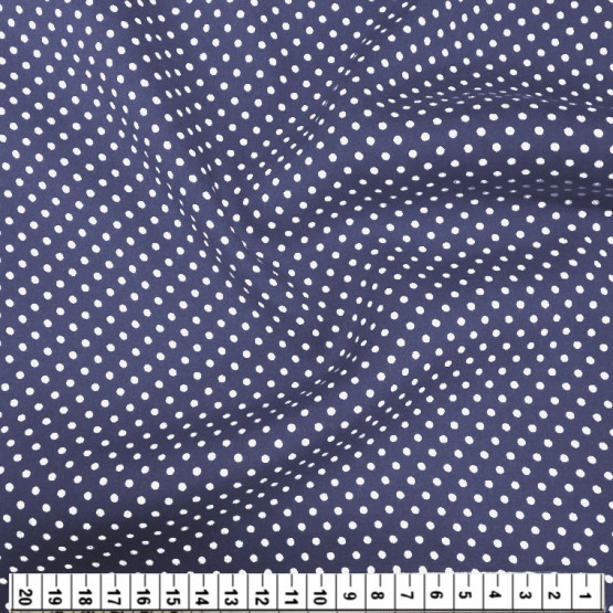 Tecido Viscose Estampa Poá Branco Fdo Marinho Largura 140cm 100%Viscose 104gr/m2