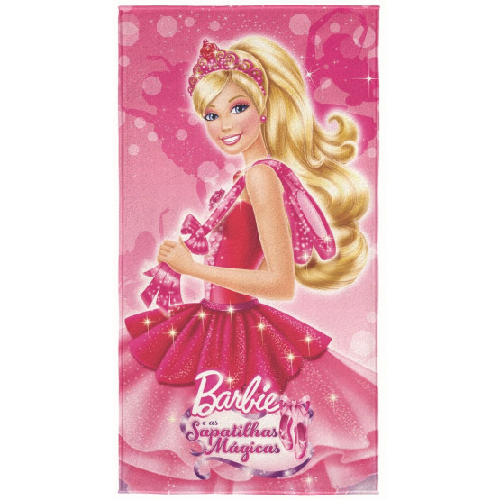 Toalha de Praia Infantil Barbie Sapatilhas Mágicas Aveludada Mod 1 - Lepper