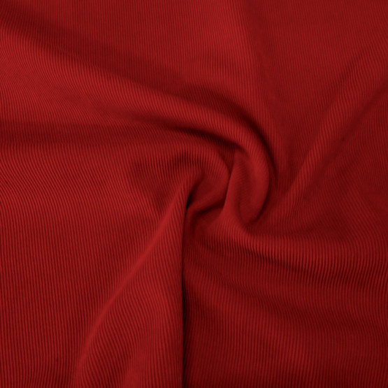 Tecido Veludo Cotelê Vermelho esc c/Elastano 16canais Larg.145cm 80%Poliester17%Poliamida3%Elastano.Conserv1-N/2-2/3-2/5-3/6-1