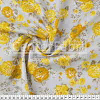 Tecido Tricoline estampa Floral Médio Amarelo Fdo Gelo Larg 147cm 100% Algodão 120gr/m2 Preço por Metro
