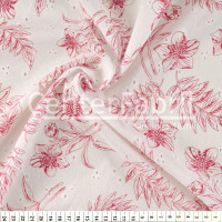 Tecido Laise Estampada Floral Vermelho Fdo Bco Larg.130cm  100%Algodão 95gr/m² 