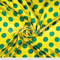 Tecido Cetim estampado Bola Verde 3cm Fdo Amarelo Larg. 1,47mt 100% Poliester 78gr/m2