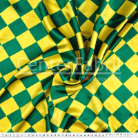 Tecido Cetim estampado Losango Verde e Amarelo 5cm  Larg. 1,47mt 100% Poliester 78gr/m2
