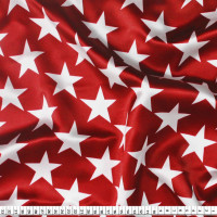 Tecido Cetim Estampado Estrela Branca e Fundo Vermelho Larg. 1,47mt 100% Poliester 78gr/m2