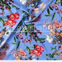 Tecido Viscose Viena Estampa Floral fundo Azul Largura 140cm 100%Viscose 115 gr/m2