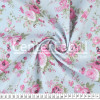Tecido Tricoline Estampa Floral Rosa Fundo Azul Claro Larg 1,47mt 100% algodão Preço por Metro -120gr/m2 - 1