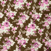 Tricoline estampa floral rosa e fundo marrom 100% algodão - 1