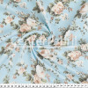 Tecido Tricoline Estampa Rosa Fundo Azul Larg 1,47mt 100% algodão Preço por Metro - 120gr/m² - 1