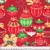 Tecido Tricoline Natal - Bolas Natalinas Fundo vermelho - 100%algodão Preço por Metro - 1