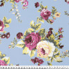 Tricoline estampada floral rosa escuro fundo azul 100% algodão - 1