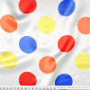 Tecido Cetim Estampado Bola Grande Colorida Fundo Branco Larg. 1,47mt 100% Poliester 78gr/m2 - 1