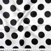 Tecido Cetim Estampado Bola Preta Média e Fundo Branco Larg. 1,47mt 100% Poliester 78gr/m2 - 1