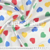 Tecido Cetim Estampado Corações Coloridos Fdo Bco Larg. 1,47mt 100% Poliester 78gr/m2 - 1
