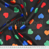 Tecido Cetim Estampado Corações Coloridos Fdo Preto Larg. 1,47mt 100% Poliester 78gr/m2 - 1