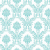 TECIDO ADESIVO Damasco Turquesa Fundo Branco 100%ALG 47cm x 1,00cm - 1